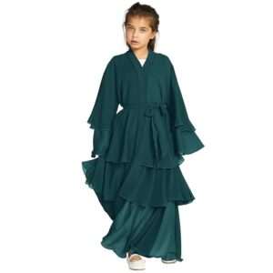 IBAKOM Muslim Girl Abaya Dress Chiffon Afghan Modest Dubai Attire Arabian Islamic Player Kurta Hijab Ramadan Eid Thobe